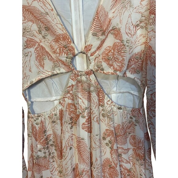 Boho‎ Floral Cutout Maxi Dress With Long Sleeves & Ring Detail By BTFL-Life - Picture 3 of 6